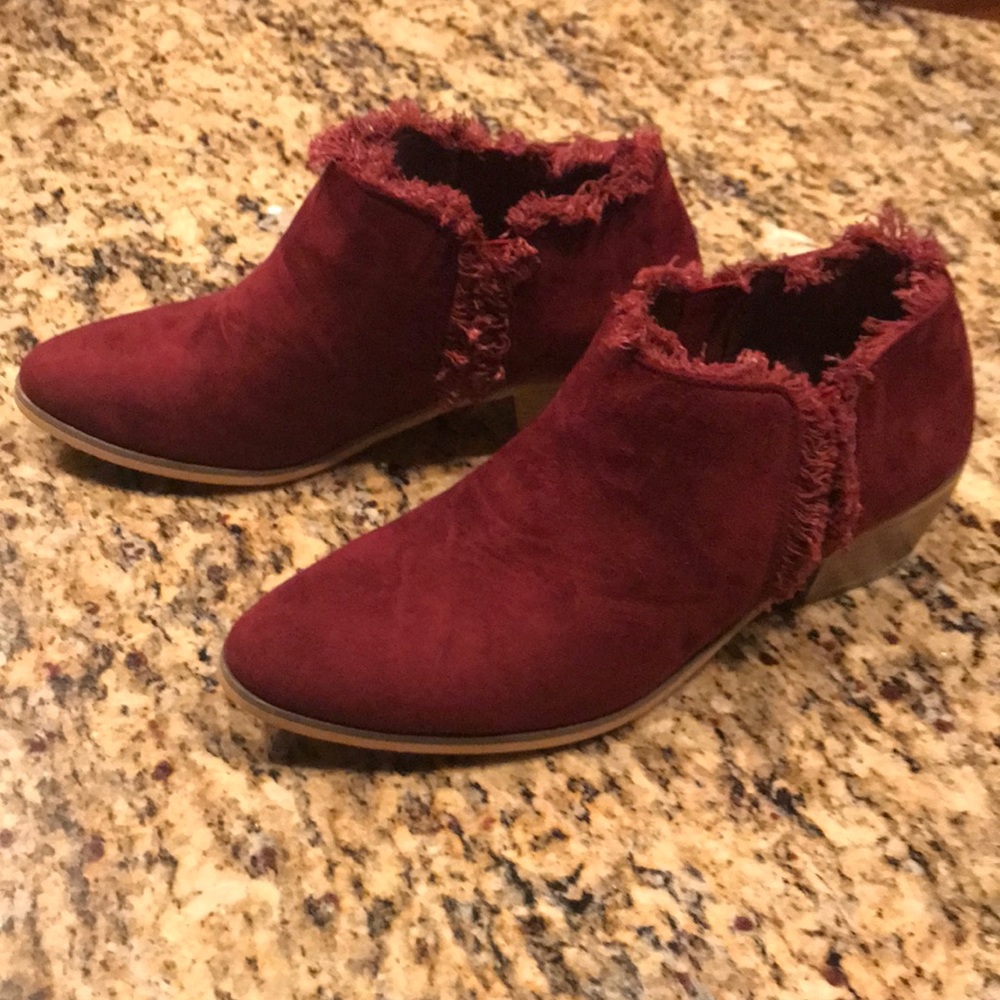 Maroon Fringe Booties